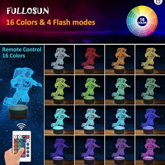 FULLOSUN Spaceman 3D Night Light, Astronaut Optical Illusion Lamp - Picture 4 of 14